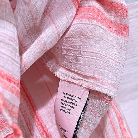 NANETTE LEPORE Longline Polo Collar Popover Top Coral Stripe Slits Womens Small - Picture 7 of 7
